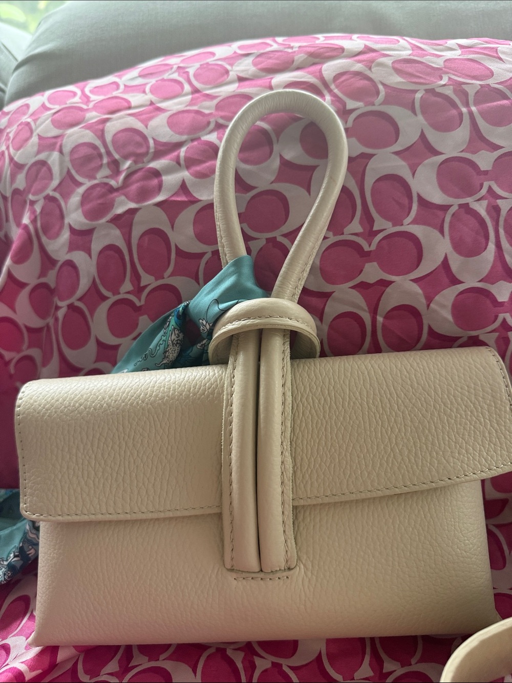 Four piece Italian Beige Leather Handbag with wallet, leather belt, shoes size 7